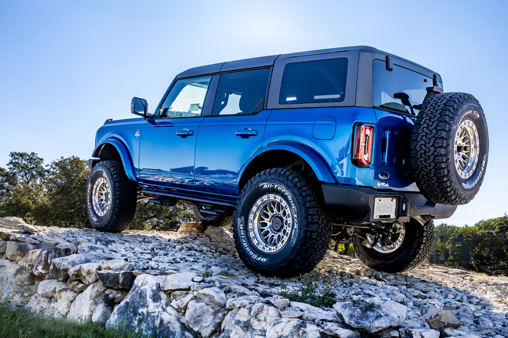 Back of a blue Bronco